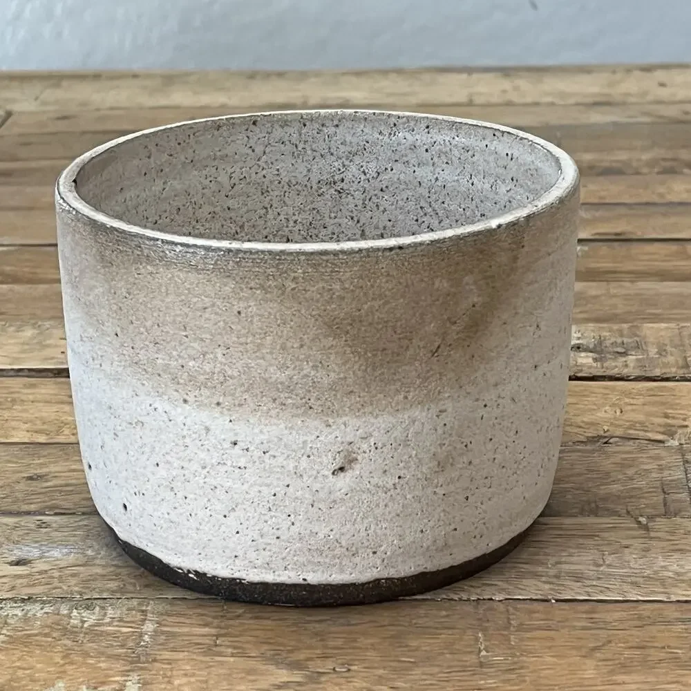 Art Studio Pottery Textured Stoneware Planter 3.75 in Rustic Ivory Brown Matte